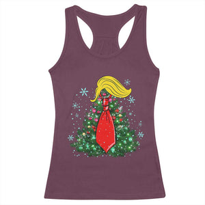 Christmas Trump Racerback Tank Top Funny Xmas Tree Blonde Hair Red Cravat TS02 Maroon Print Your Wear
