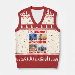 Xmas Trump V-Neck Knit Sweater Vest It's The Most Wonderful Time Of The Year TS02 Beige Red Print Your Wear