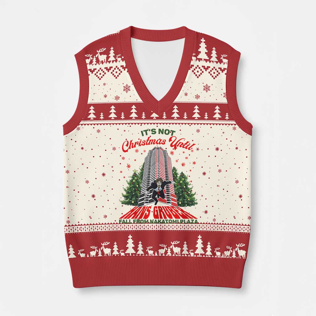 Nakatomi Plaza 1988 V-Neck Knit Sweater Vest It's Not Xmas Until Hans Gruber Fall Xmas Party TS02 Beige Red Print Your Wear