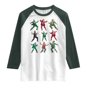 Christmas Trump Dance Raglan Shirt Viral President Dancing Retro Vintage TS02 White Dark Forest Green Print Your Wear