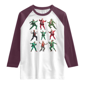 Christmas Trump Dance Raglan Shirt Viral President Dancing Retro Vintage TS02 White Maroon Print Your Wear