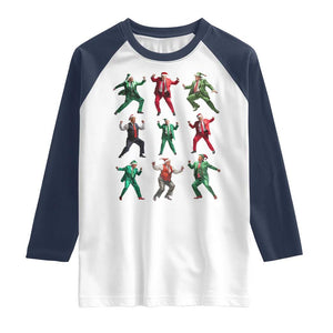 Christmas Trump Dance Raglan Shirt Viral President Dancing Retro Vintage TS02 White Navy Print Your Wear