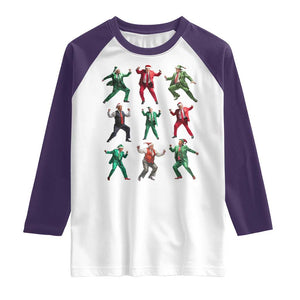 Christmas Trump Dance Raglan Shirt Viral President Dancing Retro Vintage TS02 White Purple Print Your Wear