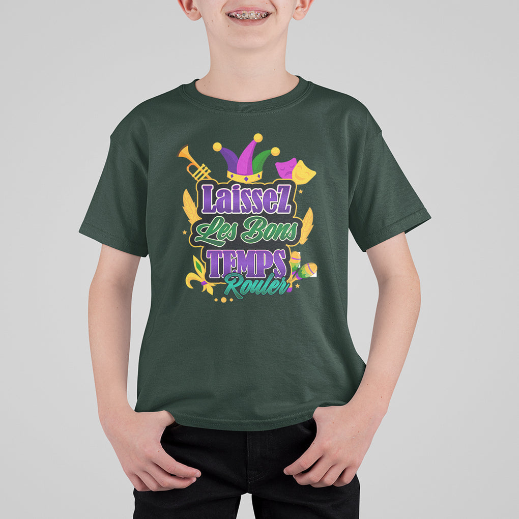 Mardi Gras T Shirt For Kid Laissez Les Bons Temps Rouler New Orleans Louisiana Parade TS02 Dark Forest Green Printyourwear