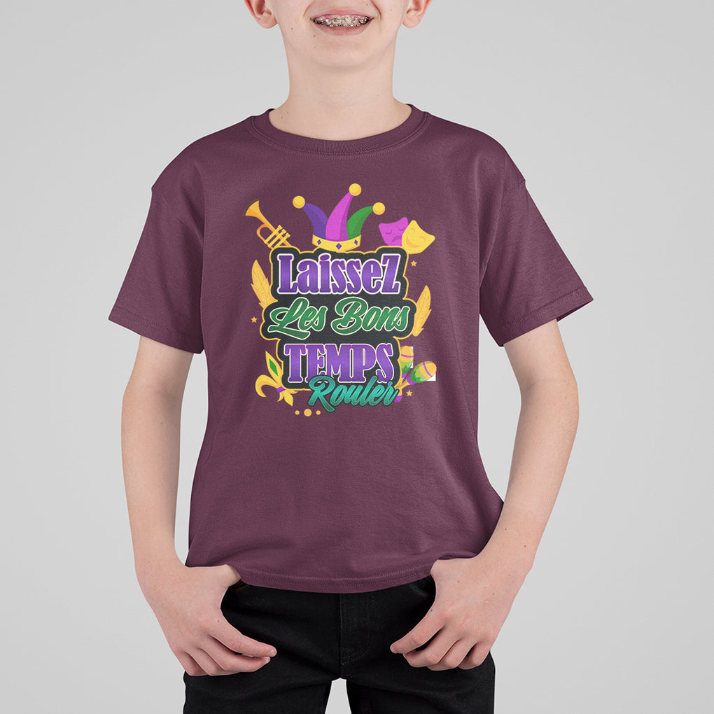 Mardi Gras T Shirt For Kid Laissez Les Bons Temps Rouler New Orleans Louisiana Parade TS02 Maroon Printyourwear