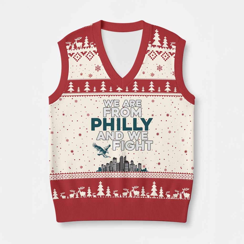 Philadelphia City V-Neck Knit Sweater Vest We Are From Philly And We Fight TS02 Beige Red Print Your Wear