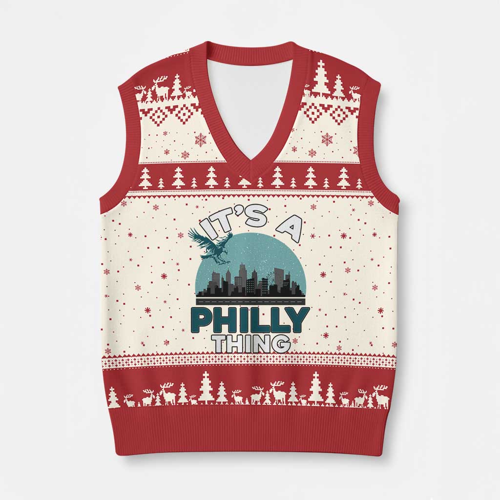 Philadelphia Spirit V-Neck Knit Sweater Vest It's A Philly Thing TS02 Beige Red Print Your Wear