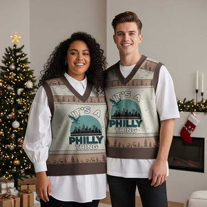 Philadelphia Spirit V-Neck Knit Sweater Vest It's A Philly Thing TS02 Mocha Mousse Print Your Wear