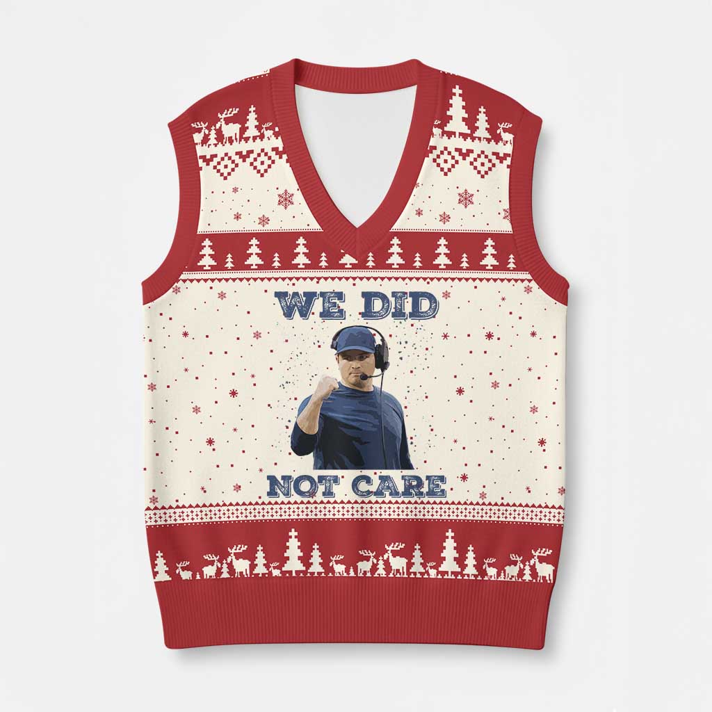 We Did Not Care Funny Hype Coach V-Neck Knit Sweater Vest Blunt Comment Game Day Sports Fan TS02 Beige Red Print Your Wear