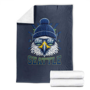 Cool Blue and Green Hawk with Beanie Graphic Throw Blanket Seattle Game Day Sports Fan TS02 Navy Print Your Wear