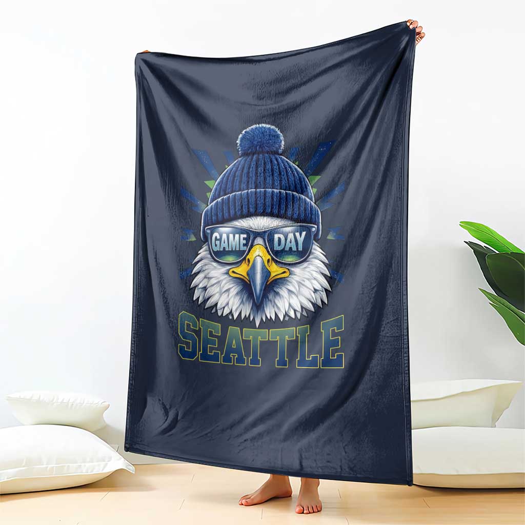 Cool Blue and Green Hawk with Beanie Graphic Throw Blanket Seattle Game Day Sports Fan TS02 Print Your Wear