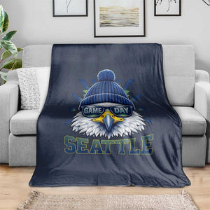 Cool Blue and Green Hawk with Beanie Graphic Throw Blanket Seattle Game Day Sports Fan TS02 Print Your Wear