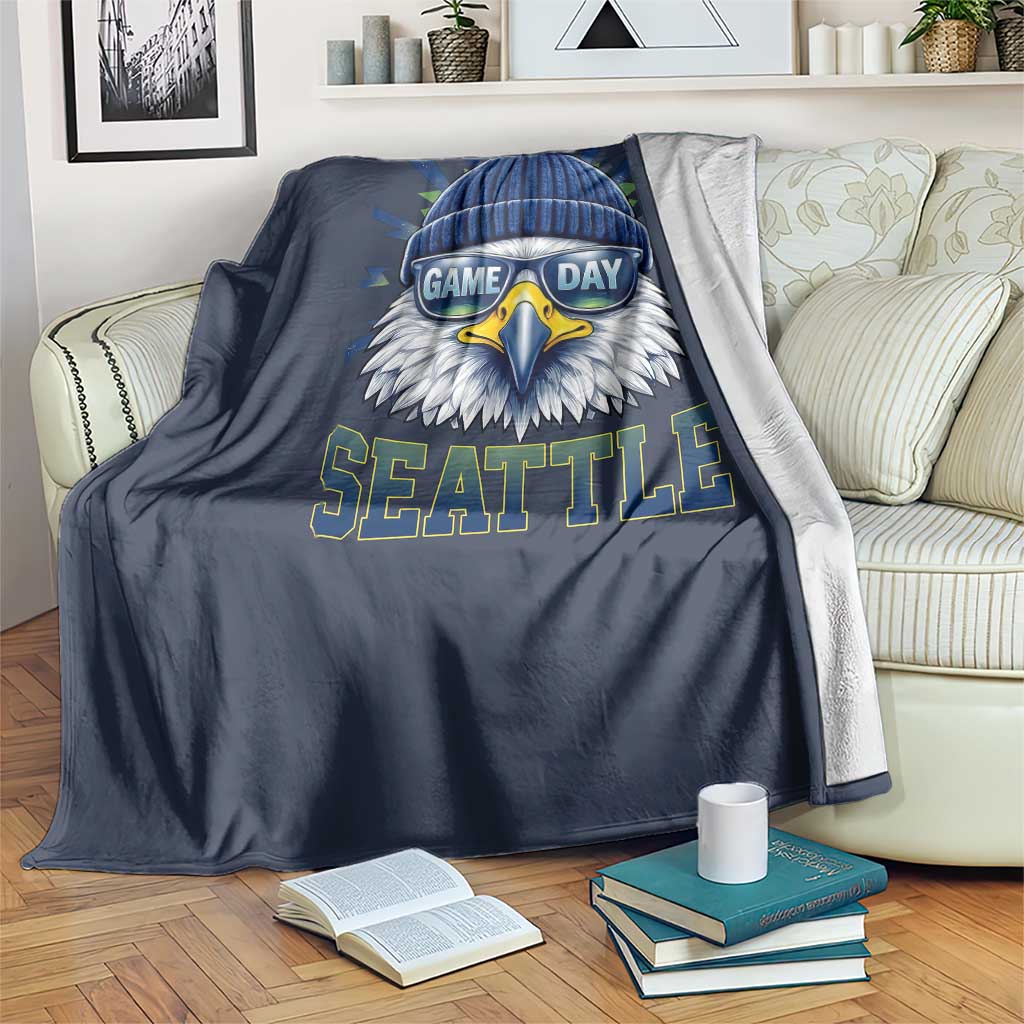 Cool Blue and Green Hawk with Beanie Graphic Throw Blanket Seattle Game Day Sports Fan TS02 Print Your Wear