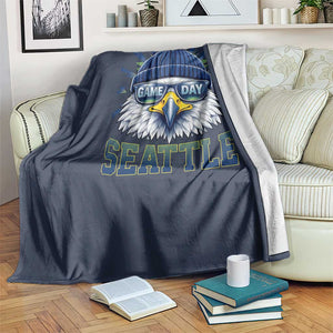 Cool Blue and Green Hawk with Beanie Graphic Throw Blanket Seattle Game Day Sports Fan TS02 Print Your Wear