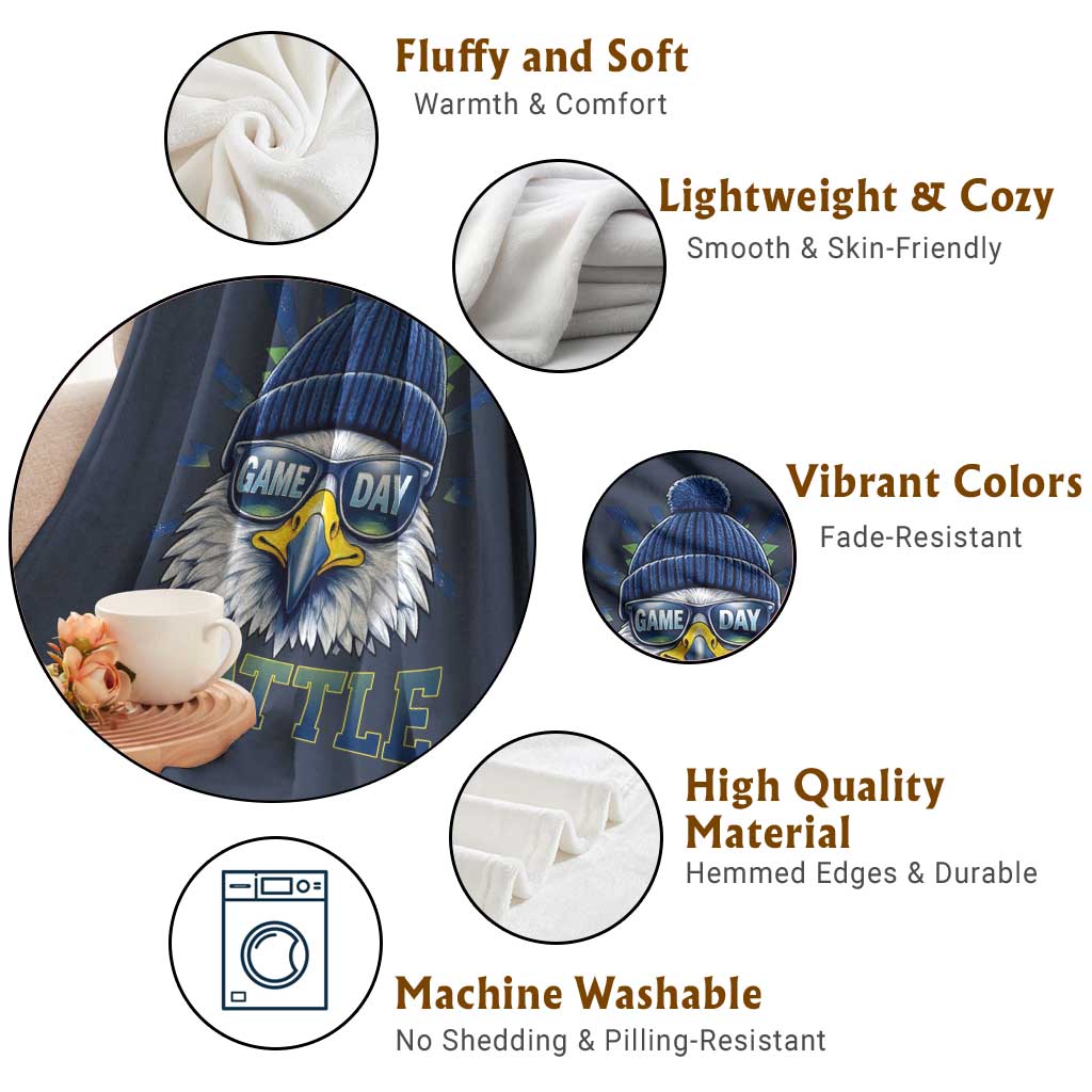 Cool Blue and Green Hawk with Beanie Graphic Throw Blanket Seattle Game Day Sports Fan TS02 Print Your Wear