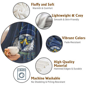 Cool Blue and Green Hawk with Beanie Graphic Throw Blanket Seattle Game Day Sports Fan TS02 Print Your Wear