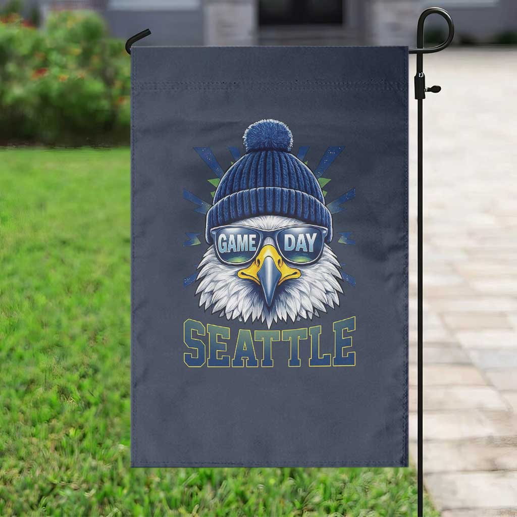 Cool Blue and Green Hawk with Beanie Graphic Garden Flag Seattle Game Day Sports Fan TS02 Print Your Wear