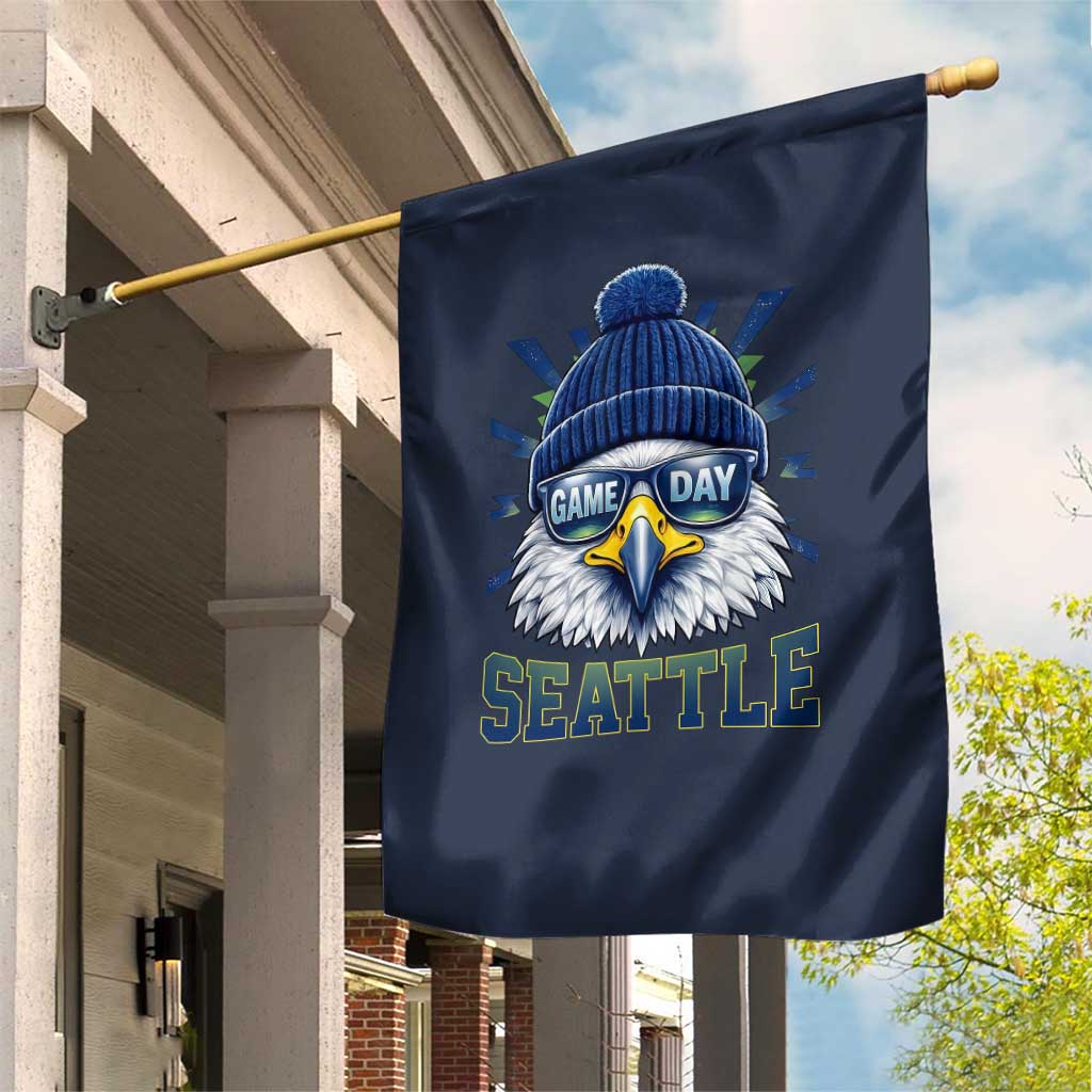 Cool Blue and Green Hawk with Beanie Graphic Garden Flag Seattle Game Day Sports Fan TS02 Print Your Wear