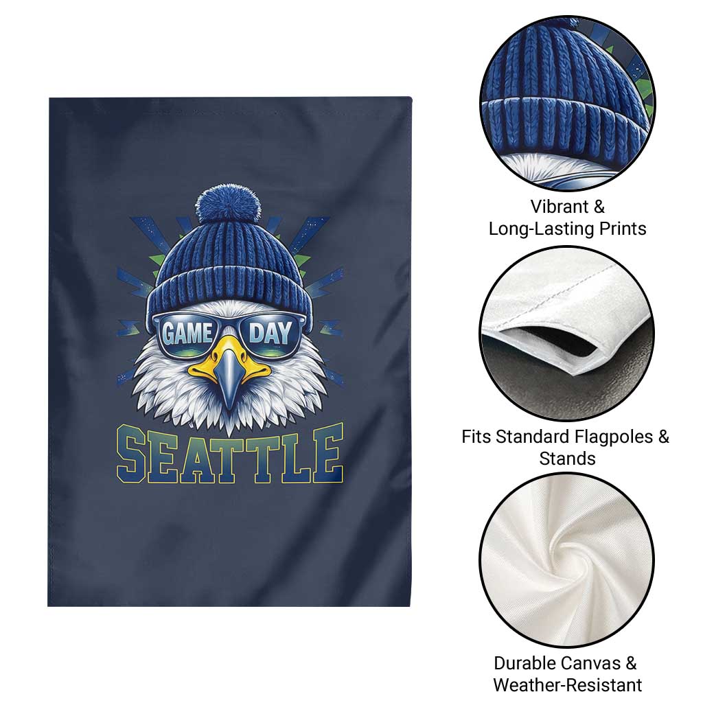 Cool Blue and Green Hawk with Beanie Graphic Garden Flag Seattle Game Day Sports Fan TS02 Print Your Wear