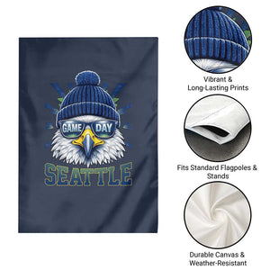 Cool Blue and Green Hawk with Beanie Graphic Garden Flag Seattle Game Day Sports Fan TS02 Print Your Wear