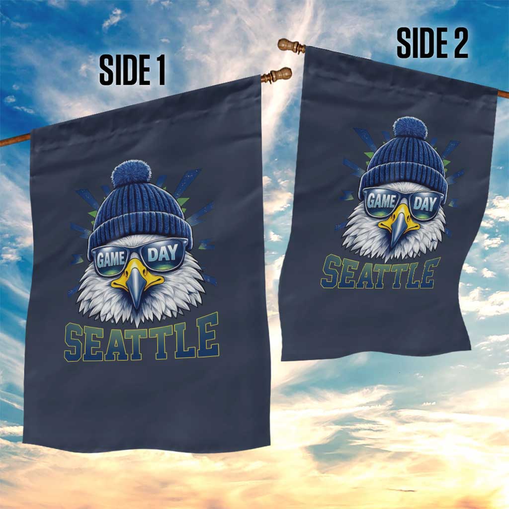 Cool Blue and Green Hawk with Beanie Graphic Garden Flag Seattle Game Day Sports Fan TS02 Print Your Wear