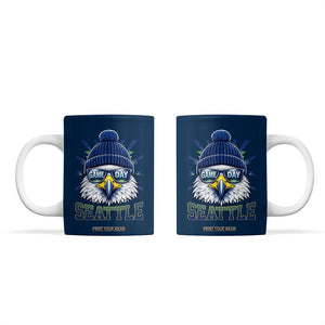 Cool Blue and Green Hawk with Beanie Graphic Coffee Mug Seattle Game Day Sports Fan TS02 Navy Print Your Wear