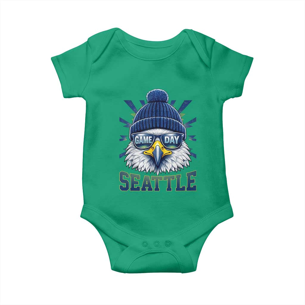 Cool Blue and Green Hawk with Beanie Graphic Baby Onesie Seattle Game Day Sports Fan TS02 Irish Green Print Your Wear