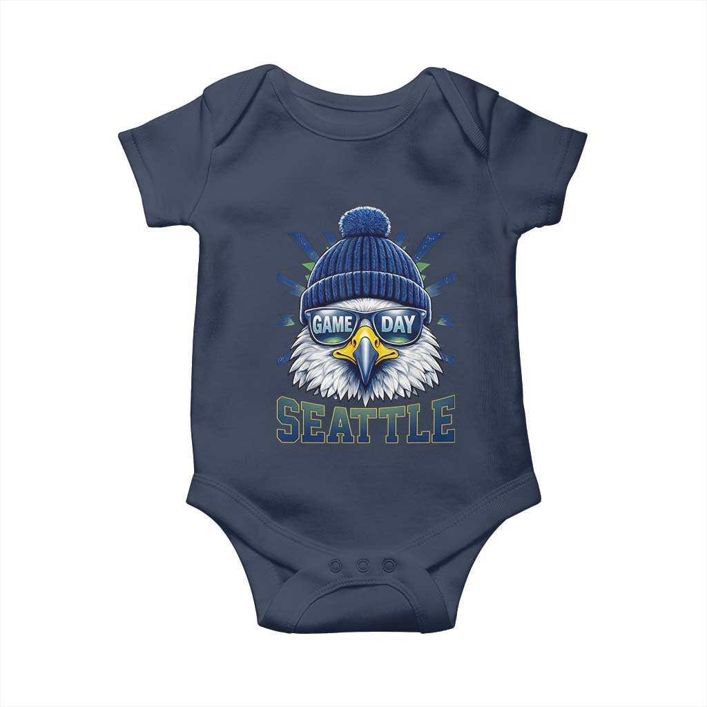 Cool Blue and Green Hawk with Beanie Graphic Baby Onesie Seattle Game Day Sports Fan TS02 Navy Print Your Wear