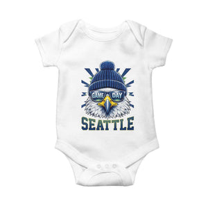 Cool Blue and Green Hawk with Beanie Graphic Baby Onesie Seattle Game Day Sports Fan TS02 White Print Your Wear