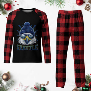 Cool Blue and Green Hawk with Beanie Graphic Plaid Pajama Set Seattle Game Day Sports Fan TS02 Buffalo Plaid Print Your Wear