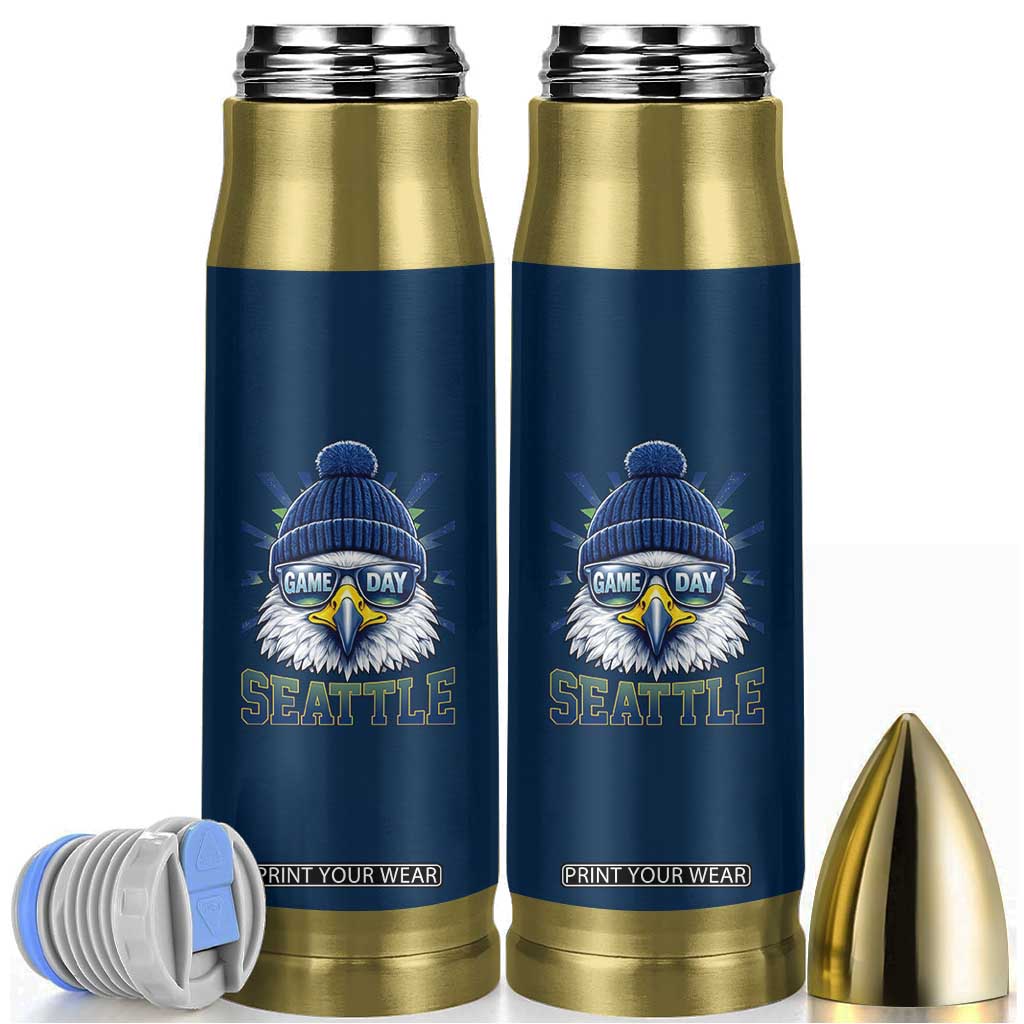 Cool Blue and Green Hawk with Beanie Graphic Bullet Tumbler Seattle Game Day Sports Fan TS02 Navy Print Your Wear