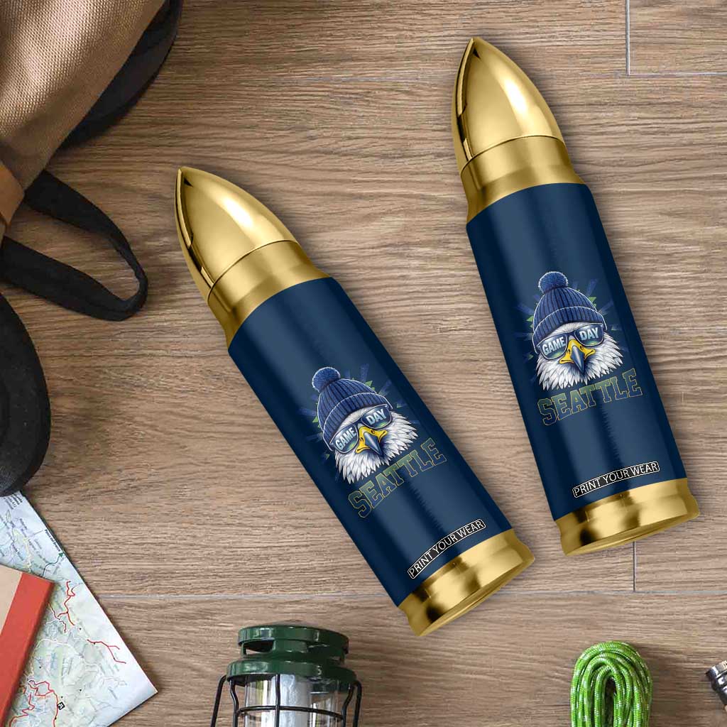 Cool Blue and Green Hawk with Beanie Graphic Bullet Tumbler Seattle Game Day Sports Fan TS02 Print Your Wear