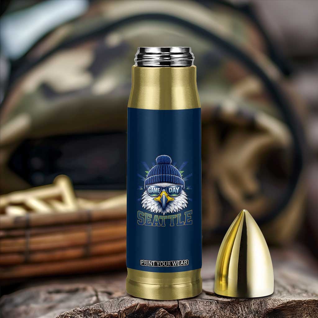 Cool Blue and Green Hawk with Beanie Graphic Bullet Tumbler Seattle Game Day Sports Fan TS02 Print Your Wear