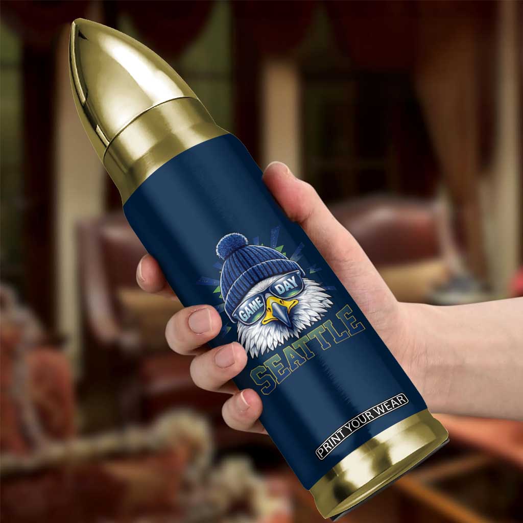 Cool Blue and Green Hawk with Beanie Graphic Bullet Tumbler Seattle Game Day Sports Fan TS02 Print Your Wear