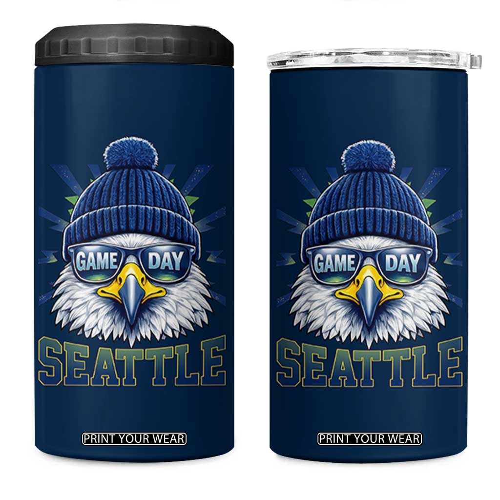 Cool Blue and Green Hawk with Beanie Graphic 4 in 1 Can Cooler Tumbler Seattle Game Day Sports Fan TS02 One Size: 16 oz Navy Print Your Wear