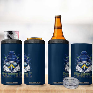 Cool Blue and Green Hawk with Beanie Graphic 4 in 1 Can Cooler Tumbler Seattle Game Day Sports Fan TS02 Print Your Wear