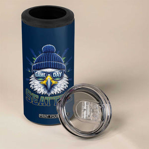 Cool Blue and Green Hawk with Beanie Graphic 4 in 1 Can Cooler Tumbler Seattle Game Day Sports Fan TS02 Print Your Wear