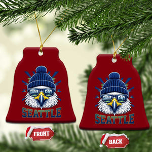 Cool Blue and Green Hawk with Beanie Graphic Ceramic Ornament Seattle Game Day Sports Fan TS02 Print Your Wear