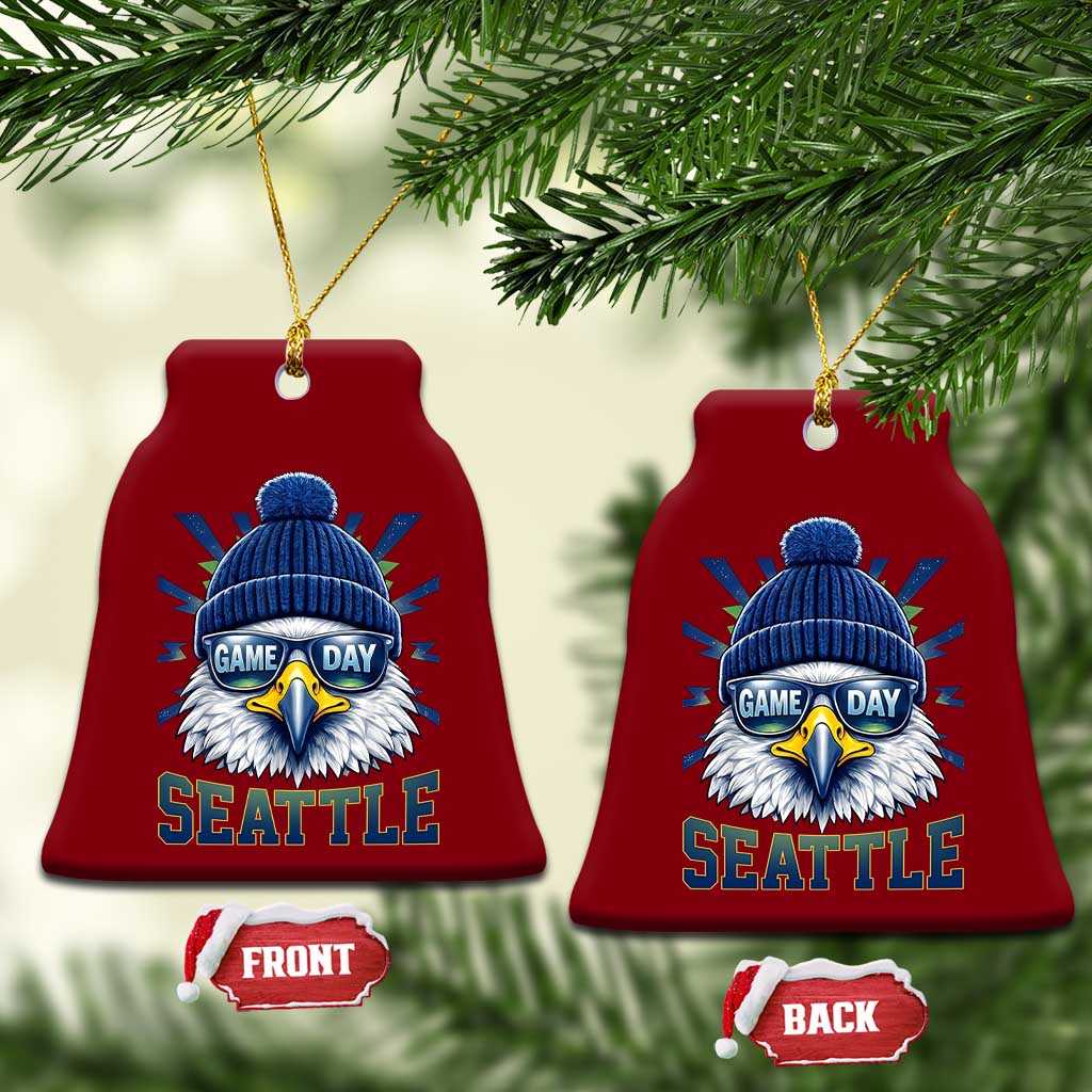 Cool Blue and Green Hawk with Beanie Graphic Ceramic Ornament Seattle Game Day Sports Fan TS02 Print Your Wear
