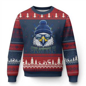 Cool Blue and Green Hawk with Beanie Graphic Ugly Christmas Sweater Seattle Game Day Sports Fan TS02 Navy Red Print Your Wear