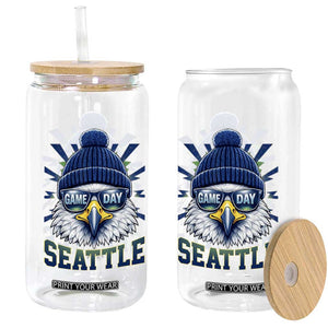 Cool Blue and Green Hawk with Beanie Graphic Glass Can Seattle Game Day Sports Fan TS02 Print Your Wear