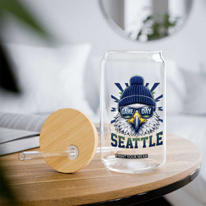 Cool Blue and Green Hawk with Beanie Graphic Glass Can Seattle Game Day Sports Fan TS02 Print Your Wear