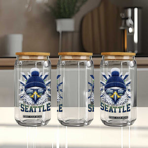 Cool Blue and Green Hawk with Beanie Graphic Glass Can Seattle Game Day Sports Fan TS02 Print Your Wear