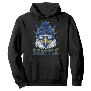 Cool Blue and Green Hawk with Beanie Graphic Hoodie Seattle Game Day Sports Fan TS02 Black Print Your Wear