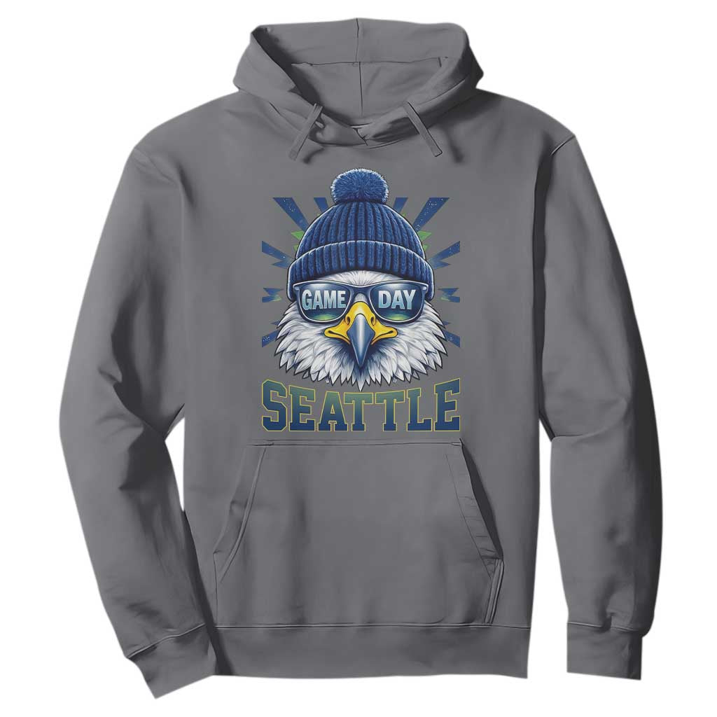 Cool Blue and Green Hawk with Beanie Graphic Hoodie Seattle Game Day Sports Fan TS02 Charcoal Print Your Wear