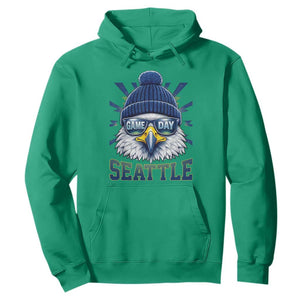 Cool Blue and Green Hawk with Beanie Graphic Hoodie Seattle Game Day Sports Fan TS02 Irish Green Print Your Wear
