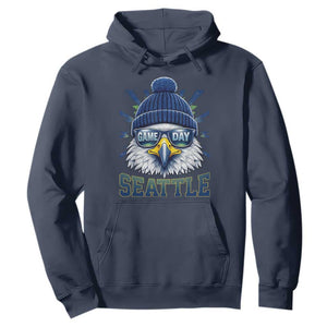 Cool Blue and Green Hawk with Beanie Graphic Hoodie Seattle Game Day Sports Fan TS02 Navy Print Your Wear