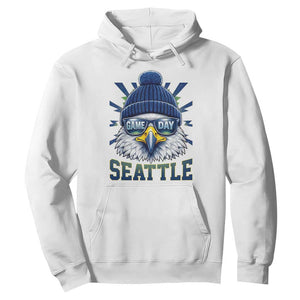 Cool Blue and Green Hawk with Beanie Graphic Hoodie Seattle Game Day Sports Fan TS02 White Print Your Wear