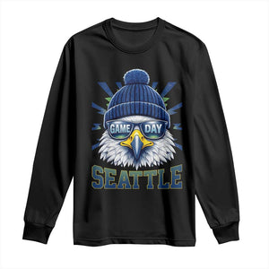 Cool Blue and Green Hawk with Beanie Graphic Long Sleeve Shirt Seattle Game Day Sports Fan TS02 Black Print Your Wear