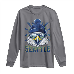 Cool Blue and Green Hawk with Beanie Graphic Long Sleeve Shirt Seattle Game Day Sports Fan TS02 Charcoal Print Your Wear
